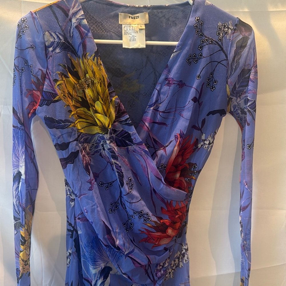 🌺 Fuzzi Floral Mesh Wrap Top – Size Large